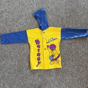 Vintage Barney Vinyl Hooded Rain Coat Size 6 Yellow RARE 1992 Colorblock